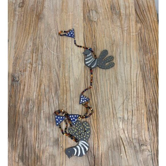 Handmade Folk Art Bird Garland Beaded Boho Hanging Decor, Cottagecore Banner - Picture 2 of 4